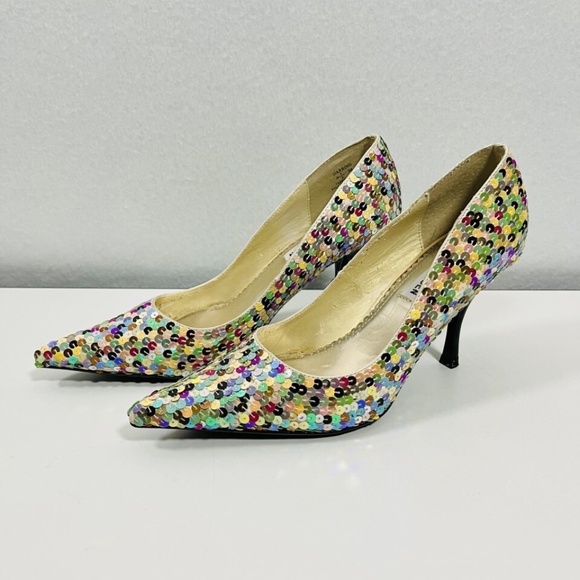 Steve Madden Darring Multicolor Sequin Stiletto Women's Size 6.5 Fun Colorful - Picture 1 of 8